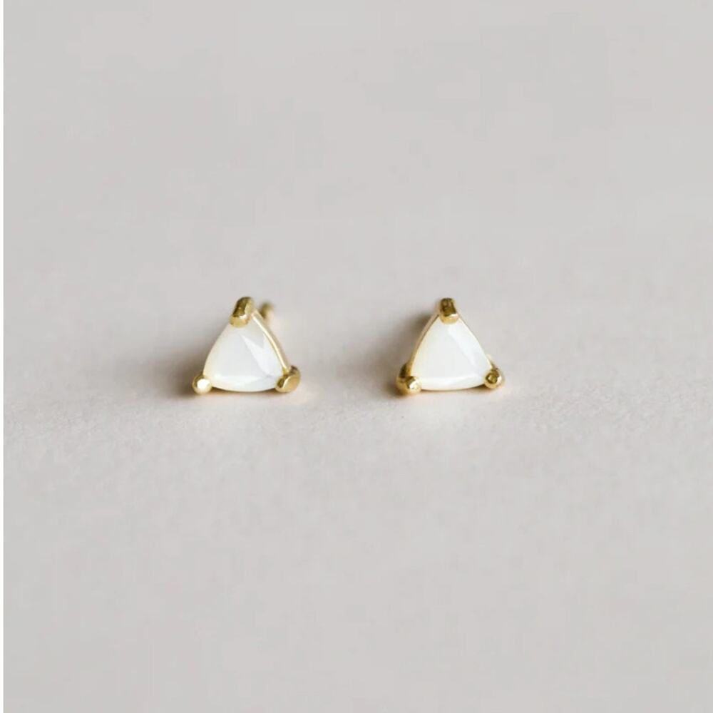 NEW ANTHROPOLOGIE Mother of Pearl 18kt Triangle Stone Gemstone Stud Earring